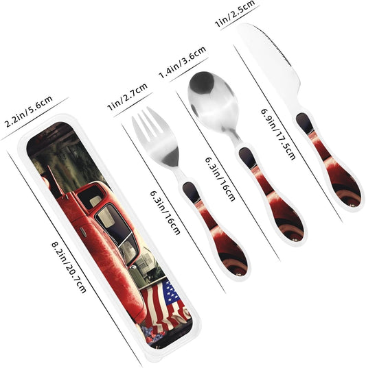 3-Piece Kids Silverware Set With Storage Case, Stainless Steel Reusable Children Safe Knife Spoon Fork Set Ballroom Dance Children Flatware Set For Kids Lunch Box