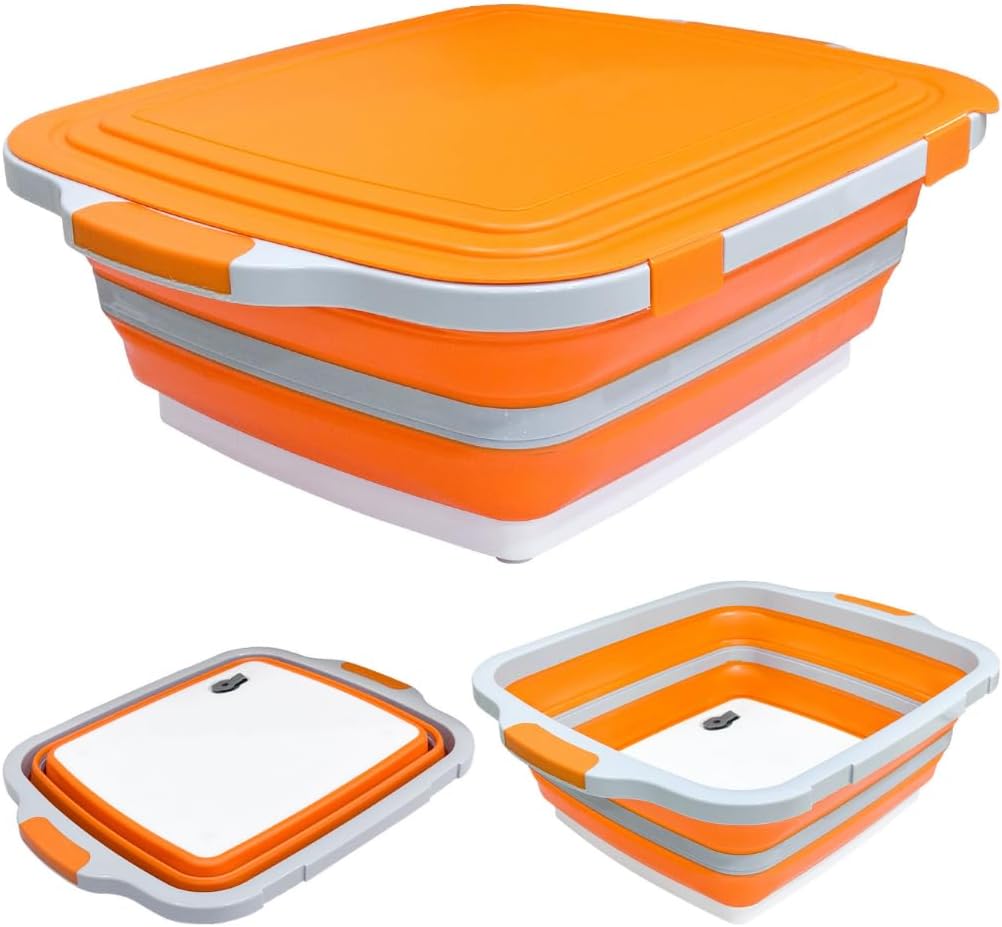 BBQ Prep Tub with Lid and Meat Claws – 8L Collapsible, Multifunctional Washing and Storage Basin for Meat, Vegetables and Fruits, Ideal for Outdoor Grilling, Camping and Kitchen Use