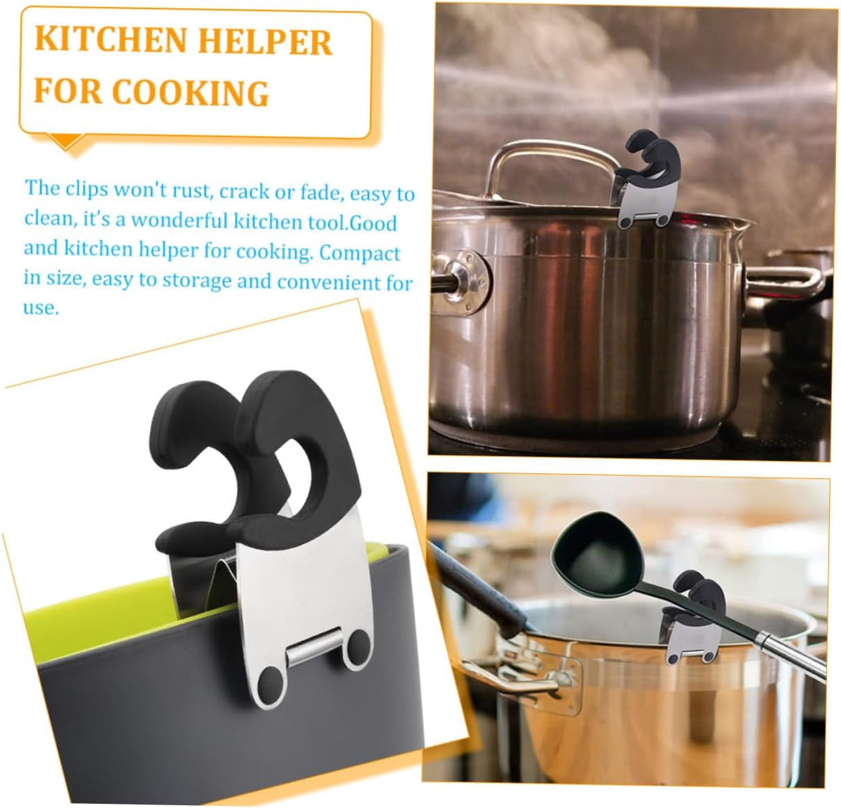Stainless Steel Pot Side Clamp Spoon Holder 4pcs for Kitchen Use