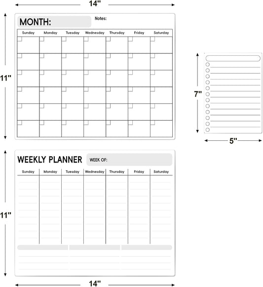 LANDNEOO Magnetic Dry Erase Calendar for Refrigerator, 3 Pack-Monthly, Weekly, Daily Magnet Fridge Whiteboard Planner for Chore Chart, Menu, To Do List, 14"X11", w/ 6 Markers, Style 2