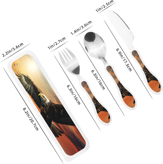 3-Piece Kids Silverware Set With Storage Case, Stainless Steel Reusable Children Safe Knife Spoon Fork Set Easter Bunny Eggs Spring Flower Rabbit Children Flatware Set For Kids Lunch Box