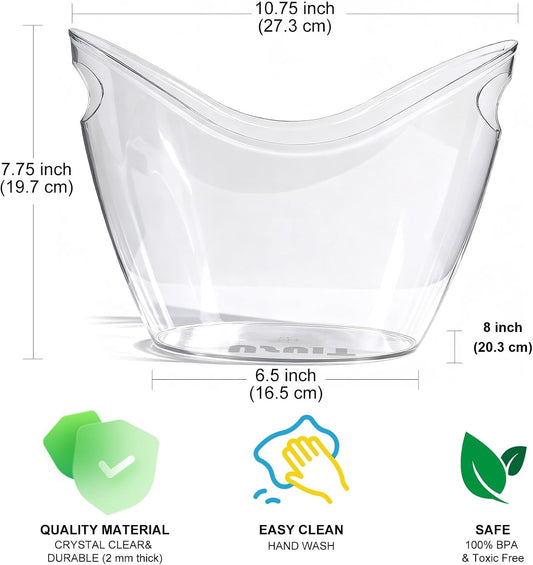 8L Extra Large Clear Acrylic Ice Bucket, 2 Pack | Heavy-Duty Clear Plastic, For Champagne, Wine, & Beer, Portable Drink Cooler, For Large Parties, Weddings, Bar Use