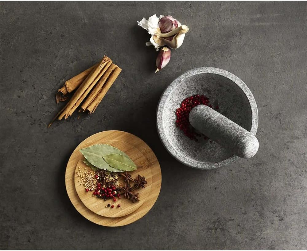 Joseph Joseph Dash™ Pestle & Mortar Granite Set with Bamboo Lid, Heavy Duty - Grey