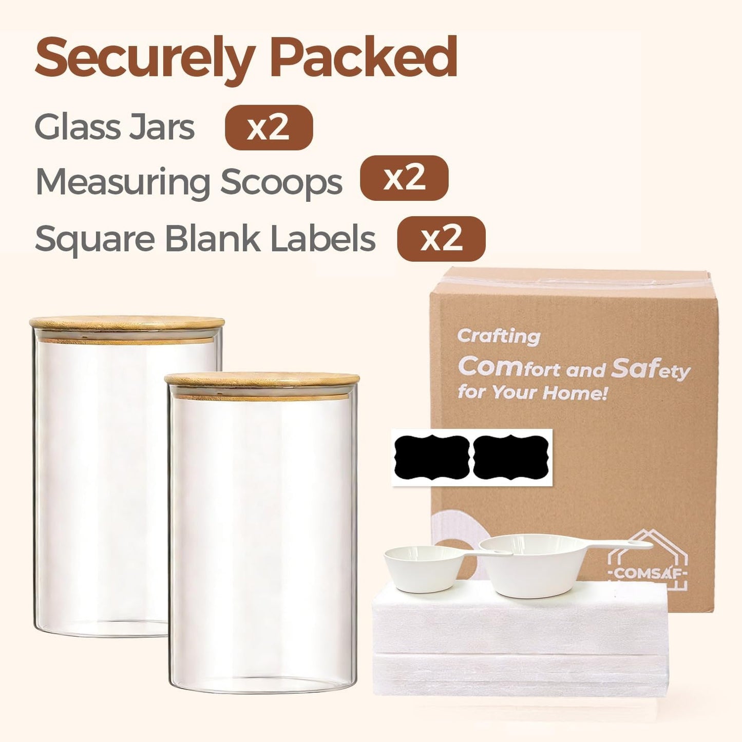 ComSaf 2Pcs Large Glass Storage Containers with Lids 4Qt, 1 Gallon Wide Mouth Flour Sugar Storage Containers, Large Capacity and Sealed for Rice, Cereal, Oat, Easy Clean and Scoop, Pantry Organization