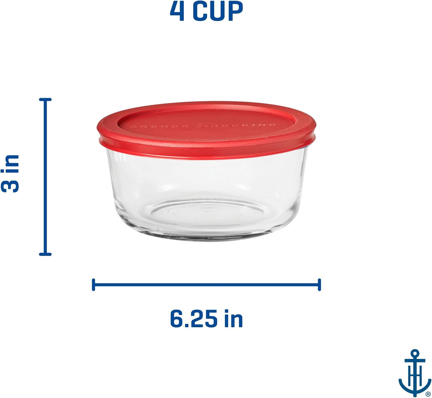 Anchor Hocking 2 Cup Glass Storage Containers with Lids, Set of 4 Glass Food Storage Containers with Mint SnugFit Lids