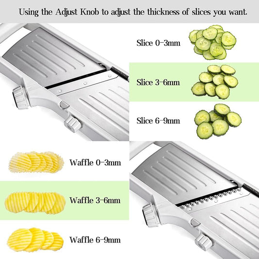 VEKAYA Mandoline Slicer for Kitchen, Stainless Steel Professional Vegetable Slicer with Adjustable Thickness, Safety Gloves & Food Holder, Easy to Clean, Ideal for Potatoes, Onions, Cucumbers