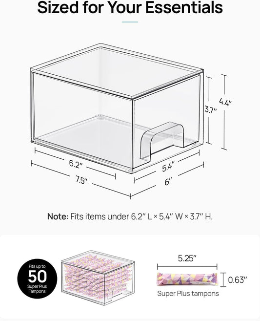 Vtopmart 10 Pack Small Clear Stackable Storage Drawers, Acrylic Bathroom Makeup Organizer, Plastic Storage Bins For Vanity, Undersink, Kitchen Cabinets, Pantry, Home Organization