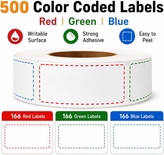 1000 Removable Freezer Labels, 1x2 inches Water Oil Waterproof No Residue Kitchen Food Label Stickers to Write on for Bottles Canning Refrigerator Containers Spice Jars Organization Storage, 3 Color