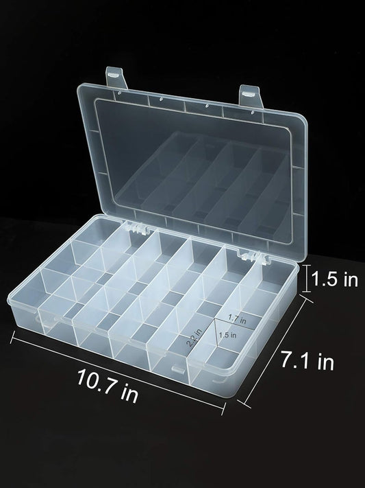 2 PCS Plastic Organizer Box, Clear Plastic Organizer, Organizer Box with Adjustable Dividers, 18 Grids Bead Organizer, Jewelry Storage Box, Small Clear Storage Bins, Lightweight Craft Organizer