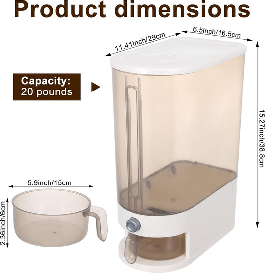 FMOACEN 22 Lbs Rice Dispenser with Measuring Cup Large Airtight Cereal Dispenser Multifunctional Dry Food Storage Container for Rice Grains Soybean Corn Kitchen Pantry Organization