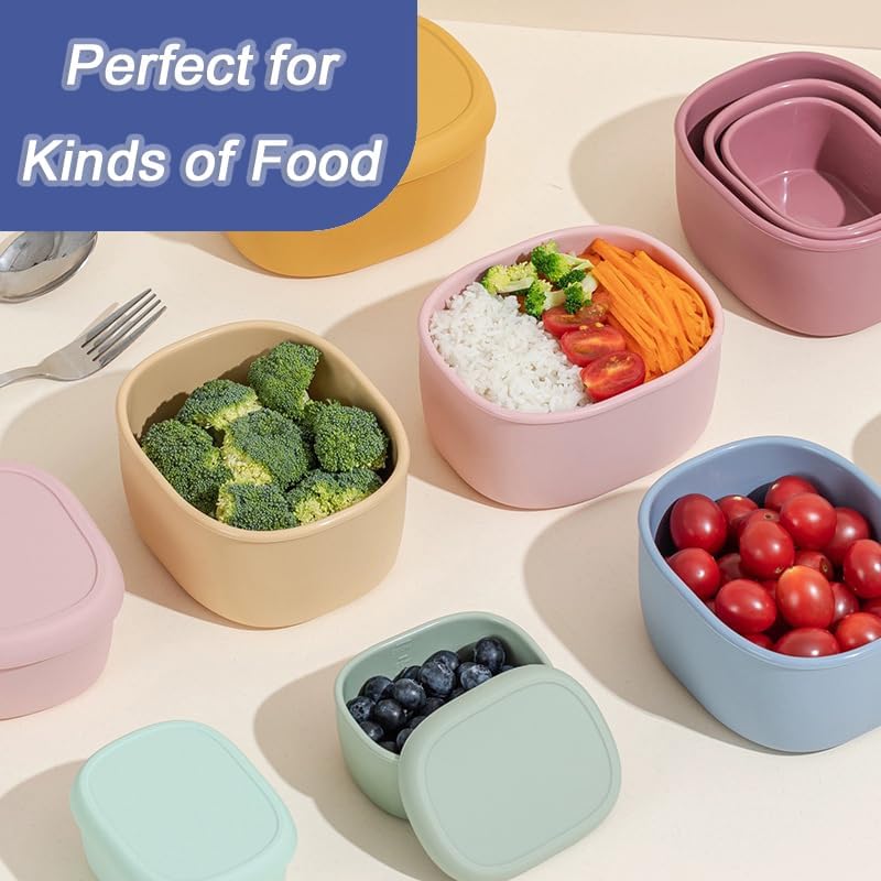 Reusable Nesting Silicone Food Storage Containers, Set of 3 Lunch Box Bento with Lids, Airtight Snack Container, BPA Free, Dishwasher Microwave Oven Freezer Safe (6.7oz, 10oz, 20oz) (Royal Blue)