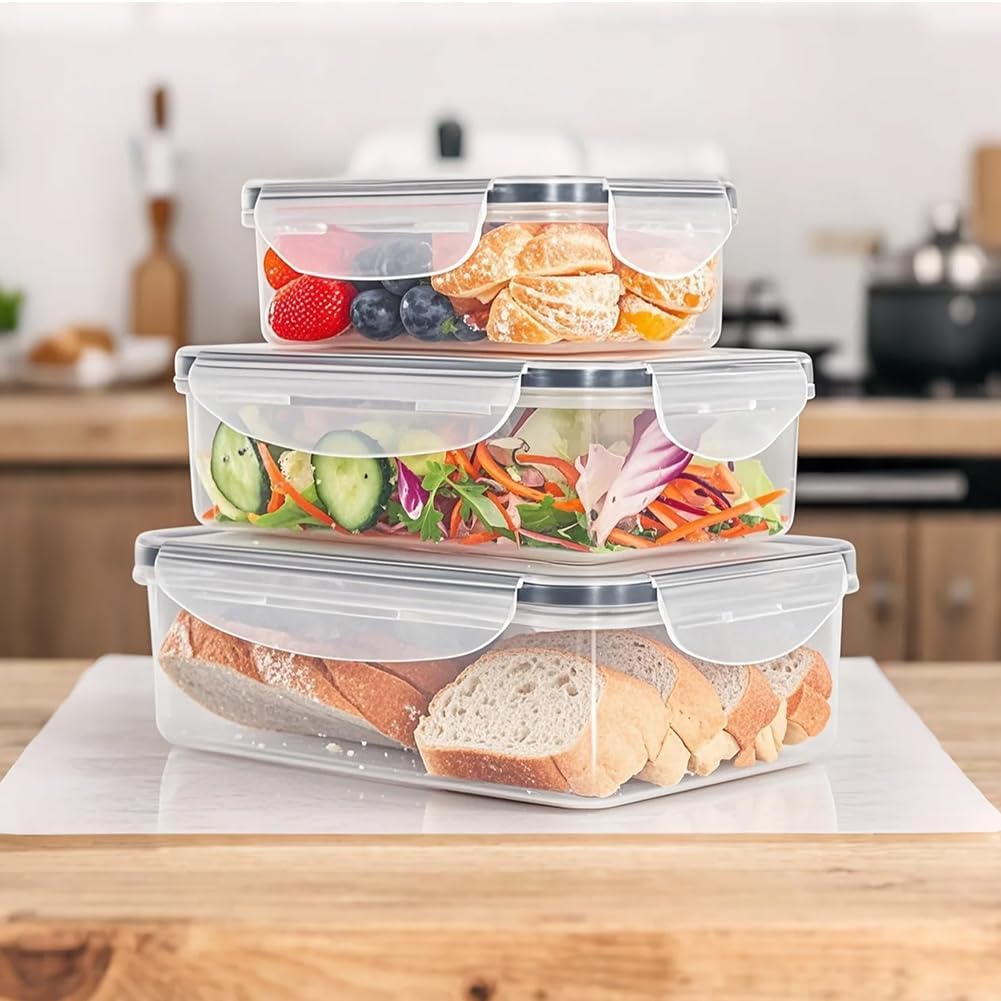 3 Pack Food Storage Containers with Lids, Meal Prep Containers Reusable, BPA-Free, Leak Proof Plastic Food Storage