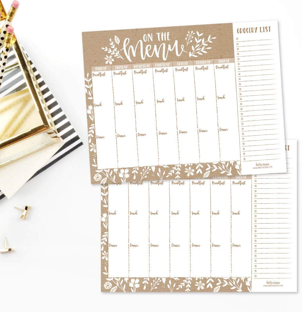 Rustic Weekly Meal Planning Calendar Grocery Shopping List Magnet Pad for Fridge, Magnetic Family Pantry Food Menu Board Organizer, Week Diet Prep Planner Tools Refrigerator What to Eat Dinner Notepad