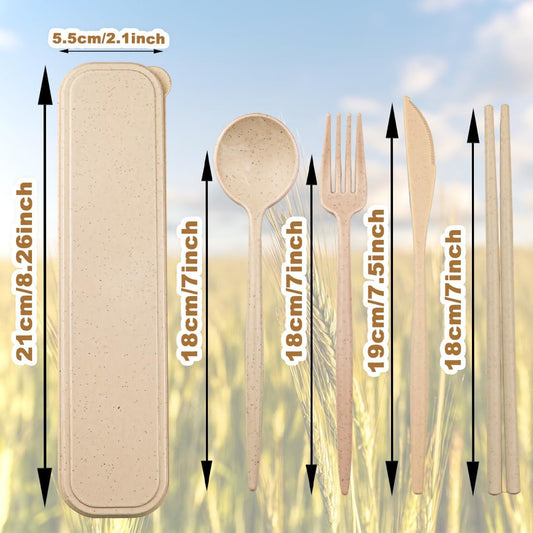 4 Sets Reusable Utensils Set with Case,Camping Cutlery Set Travel Silverware Set with Case Lunch Utensils Set for Work,Utensil Sets for Lunch Picnic Daily Use Outdoor (COLOR A)