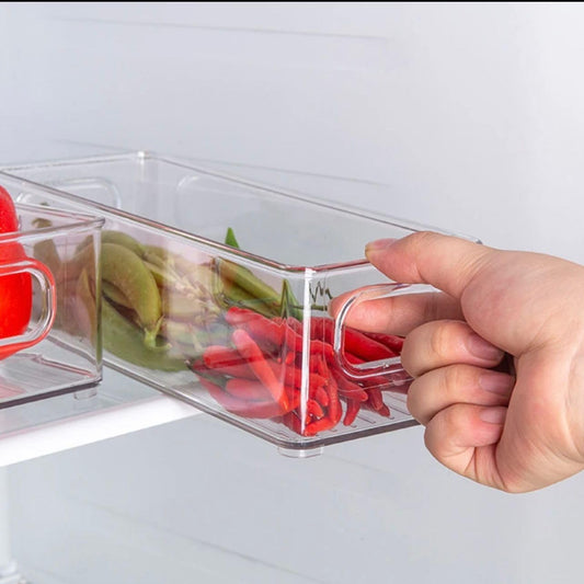 Generic Set of 6 Plastic Clear Fridge Organizer Bins with strudy handles, BPA free, Pantry Organizers, kitchen organization. Bedroom and Bathroom organizers. Great for organization, Medium