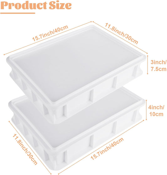 2 Pack Pizza Dough Proofing Box with lid, 2 Size Plastic Stackable BPA-Free Trays with Covers, Pizza Proofing Container, Pizza Box for Proofing Dough, 15.7 x 11.8 Inch, Height 3&4 Inch