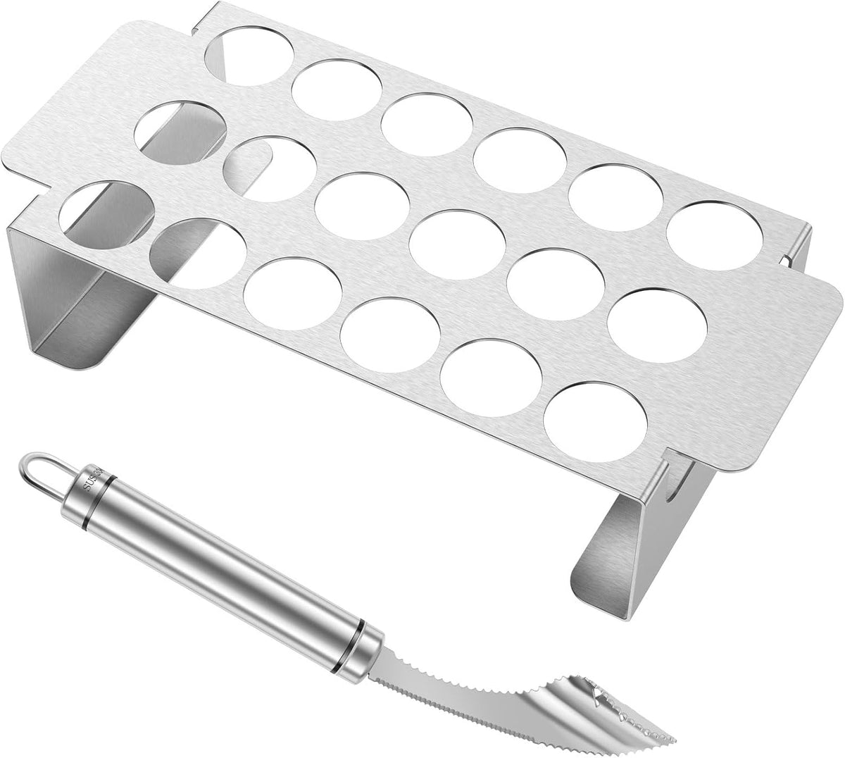 2Pcs Jalapeno Poppers Rack for Grill with Pepper Corer Tool, 18 Holes Poppin Popper holder jalapeños Vooker Pepper Grilling Rack, Stainless Steel Chili Roasting Rack BBQ Pepper Holder