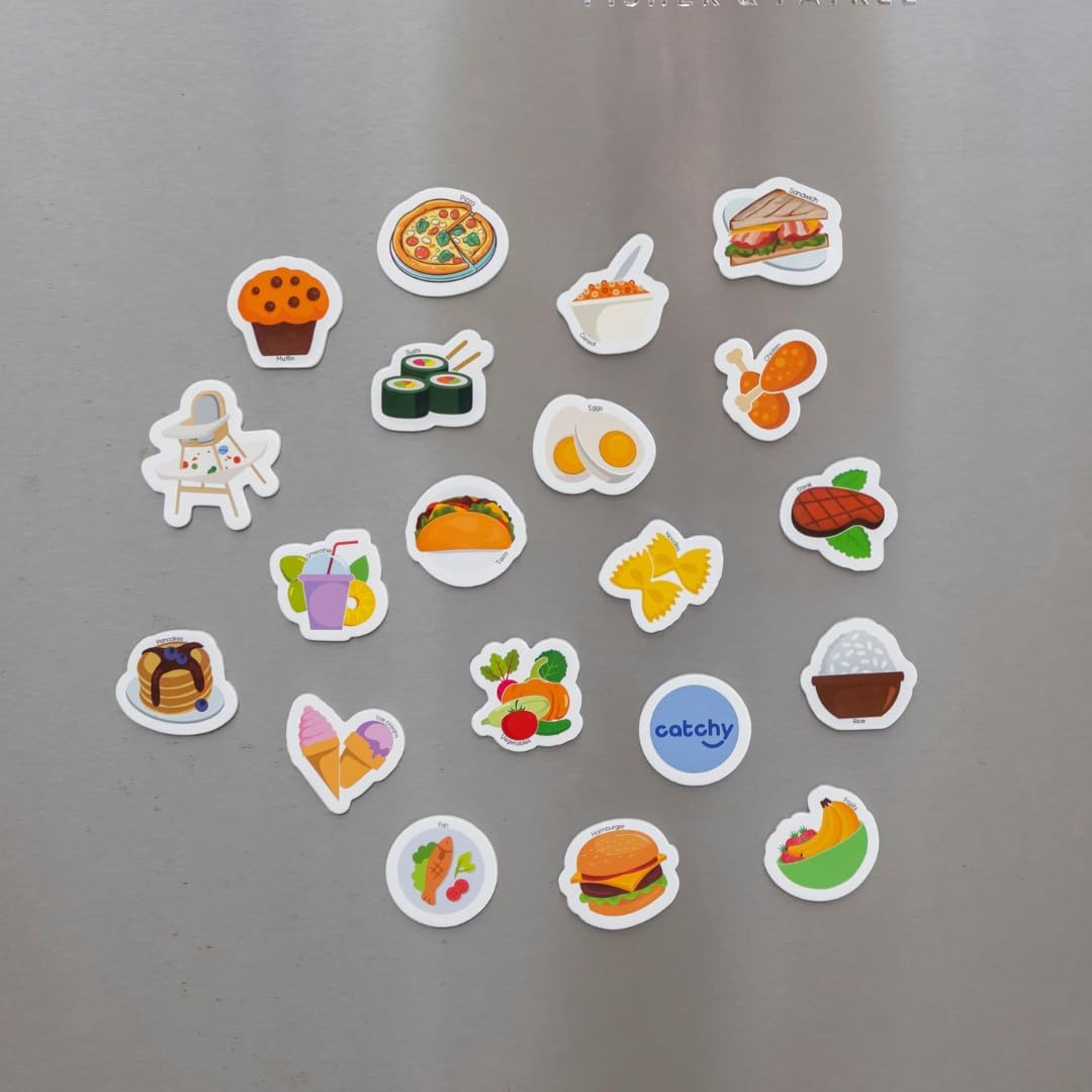 CATCHY - My First 100 Foods Tracker + Our Weekly Menu Set - 1 Magnetic Whiteboard Checklist, 1 Food Planner, 20 Fridge Magnets + 1 Marker - For Introducing Solids & Weekly Meal Planning - Reusable