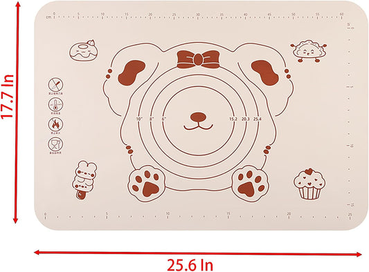 Silicone Dough Mat and Scraper, 25.6 Inch x 17.7 Inch Beige Pastry Mat with Size Scale, Anti Stick and Anti Slip Mat for Kneading Baking in Ketchen, Picnic and Party (L)
