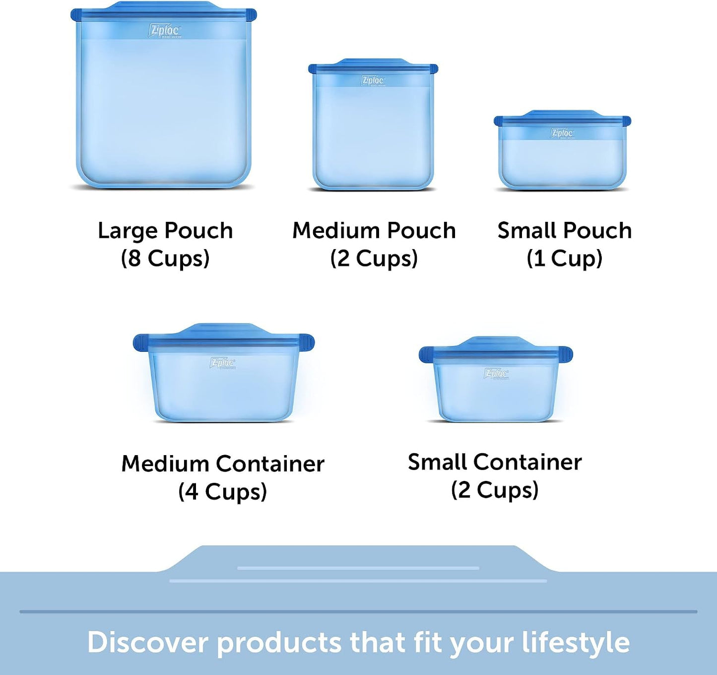 Ziploc Endurables Pouch and Containers Variety Pack, Reusable Silicone Bags and Food Storage Meal Prep Containers for Freezer, Oven, and Microwave, Dishwasher Safe, 5 Total