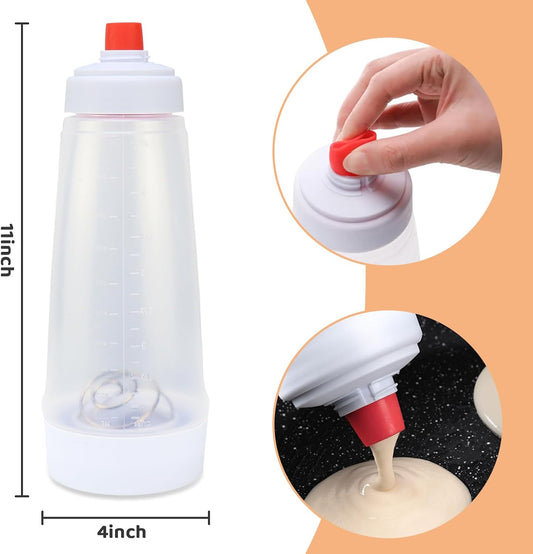 2 Pack Pancake Batter Dispenser with BlenderBall and Wire Whisk, 33 Oz Silicone Squeeze Pancake Mix Dispenser, Kitchen Pancake Batter Dispenser Bottle for Waffle Cupcakes Muffins Crepes Qatayef