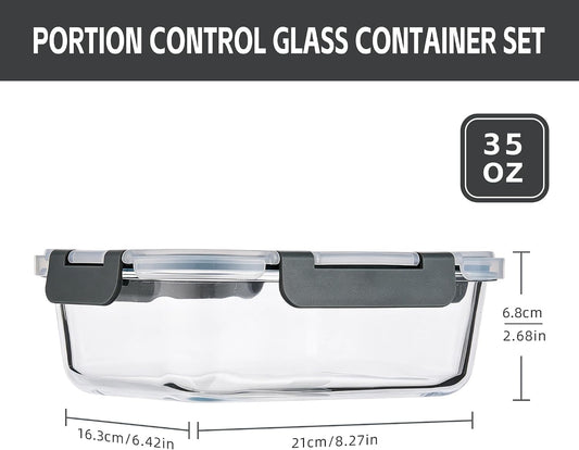 6-Pack 35oz Glass Food Storage Containers with Lids, Airtight BPA-Free Leakproof Meal Prep Containers, Microwave, Oven, Freezer & Dishwasher Safe Lunch Boxes for Home & Office