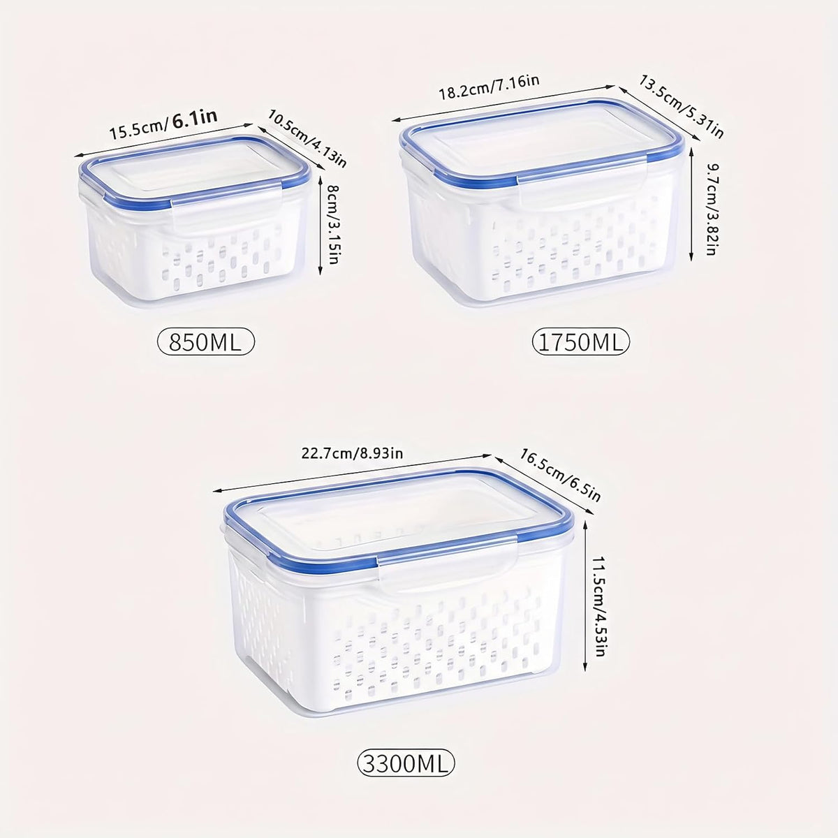 3pcs 4 in 1 Fruit Storage Containers for Fridge with Removable Colanders