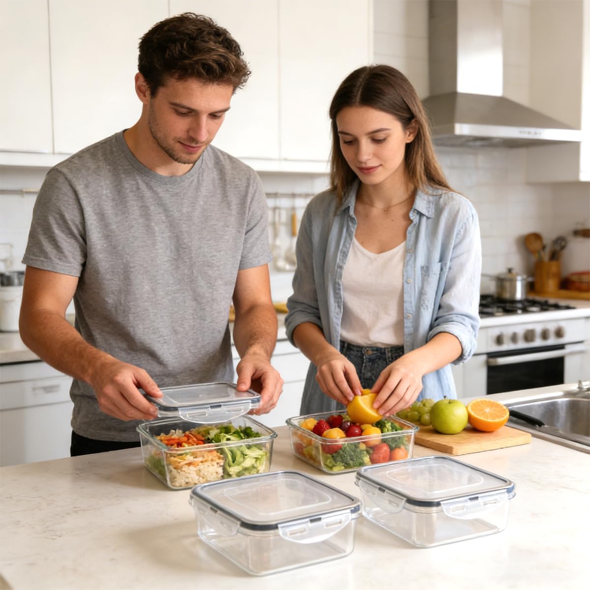 4 Pcs Food Storage Containers with Lids Airtight, 4 Sizes Sets(74oz+40.5oz+20oz+10oz), Plastic Meal Prep Containers, Dishwasher & Microwave & Refrigerator Safe, for Meal Prep & Freezer, Rectangular