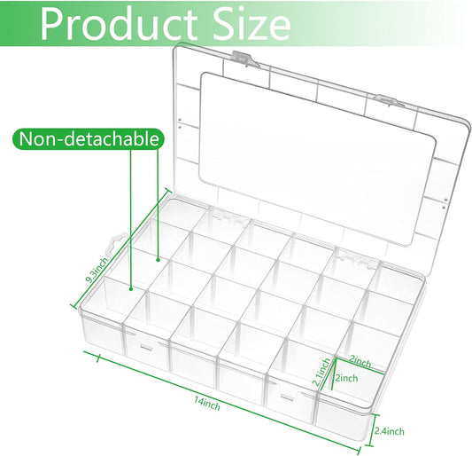 Gbivbe Large 24 Grids Plastic Organizer Box Adjustable Dividers,Clear Storage Box for Jewelry, Art DIY Crafts, Washi Tapes, Beads and Small Parts