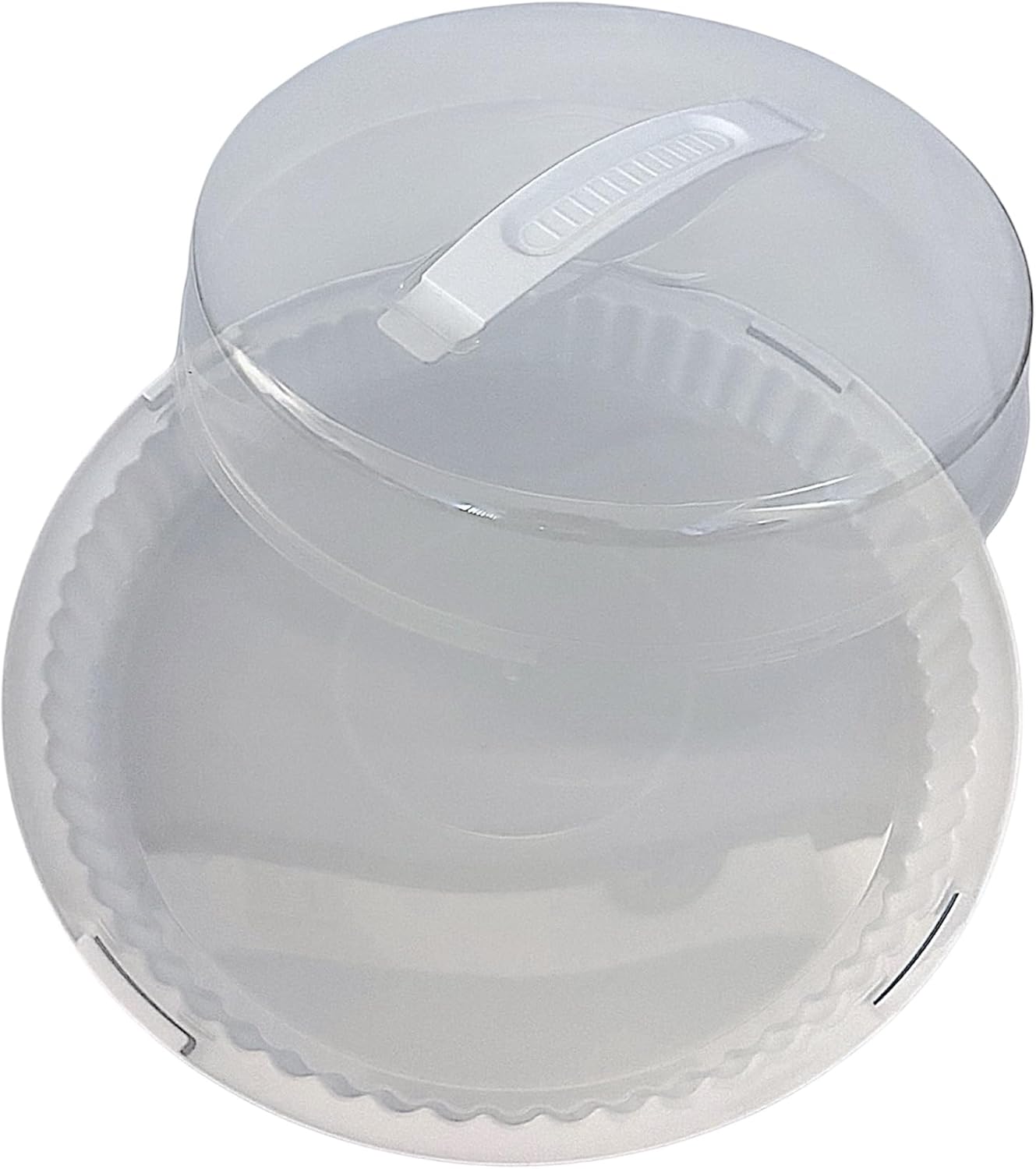 2 Plastic Pie Carriers with Lids – Fits 10 Inch Pie, Clear Dome with White Fluted Base, Lightweight Freezer Safe Slide Lock Lid with Handle for Storage & Transport