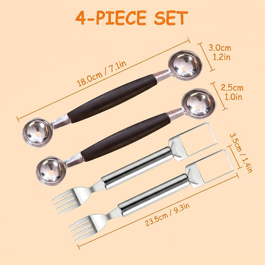 4Pcs Melon Baller Scoop Set, Melon Baller, Double Ended Fruit Scoop for Watermelon, Cantaloupe, and Kitchen Prep