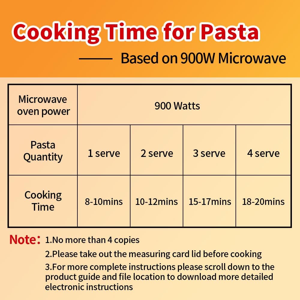 Microwave Pasta Cooker with Strainer Lid & Built-in Measuring Card