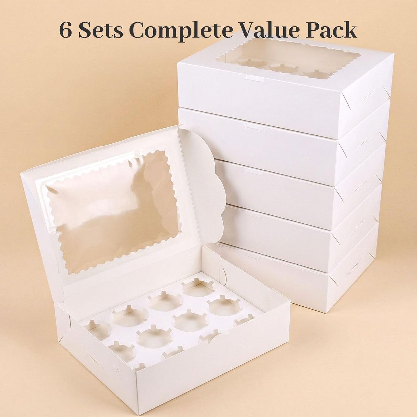 VGOODALL 12 Count Cupcake Boxes, 6PCS Cupcake Container with Window Boxes Holding 72 Pastry Box for Birthday Holiday Party Bakery Supplies 13.2"x9.8"x4"