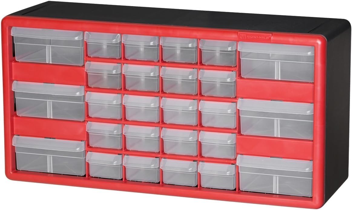 Akro-Mils 44-Drawer Plastic Drawer Storage Cabinet for Garage Organization, Bead Organizer, Building Bricks Storage, Teacher Toolbox, Makeup Organizer, 20" W x 6" D x 16" H, 10144 Black