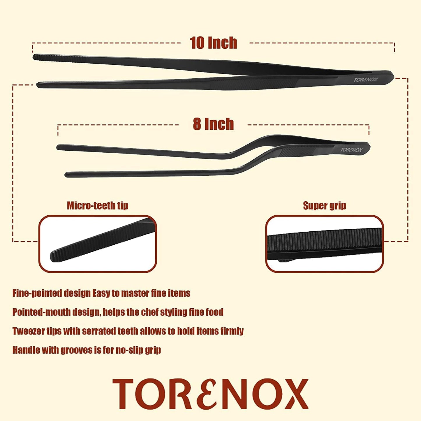 Kitchen Tweezers 10 Inch Straight and 8 Inch Offset - Culinary Precision Tongs Professional Kitchen Long Tweezers Set of 2 pieces - BBQ, Plating, Multi-use
