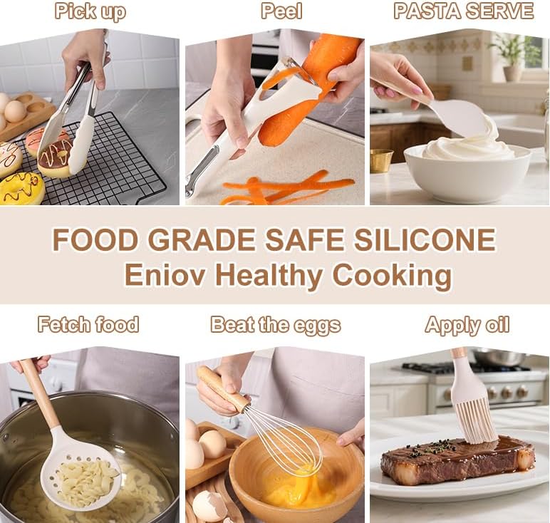 Silicone Cooking Utensils Set 446°F Heat Resistant Silicone Kitchen Utensils Set, Spatula, Turner Tongs, Spoon, Whisk,Kitchen Gadgets for Nonstick Cookware, BPA Free