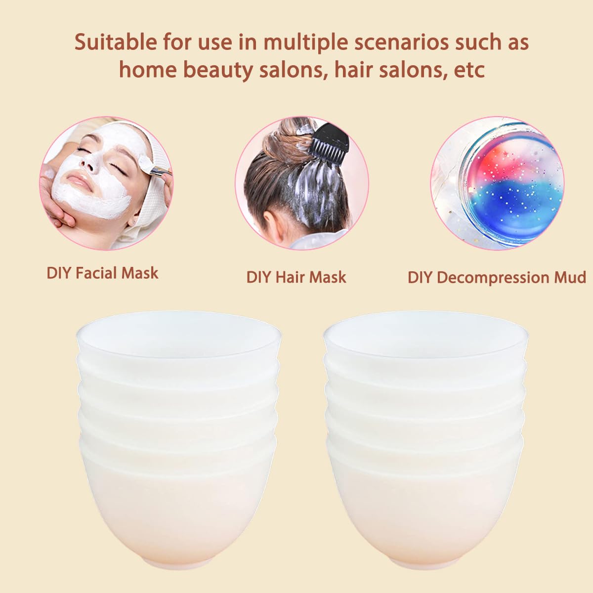 10 Piece Silicone Mixing Bowl Set, 3.93-Inch Microwaveable Silicone Bowls, Facial Bowls for Aestheticians, for Facial Masks, Mud Masks and Other Skin Care Products(White)