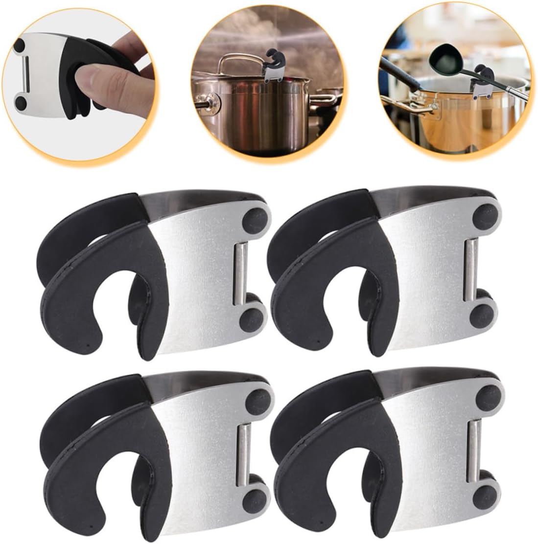 4pcs Stainless Steel Pot Spoon Holder Clip, Kitchen Tool