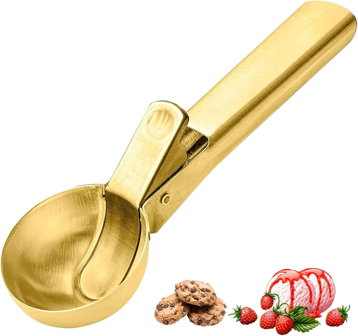 Ice Cream Scoop, Stainless Steel with Trigger & Comfortable Handle, Dishwasher Safe, DIY Ice Cream, Cookie Dough, Muffin, Baking, Sorbet, Gelato, Fruit (2P silver)