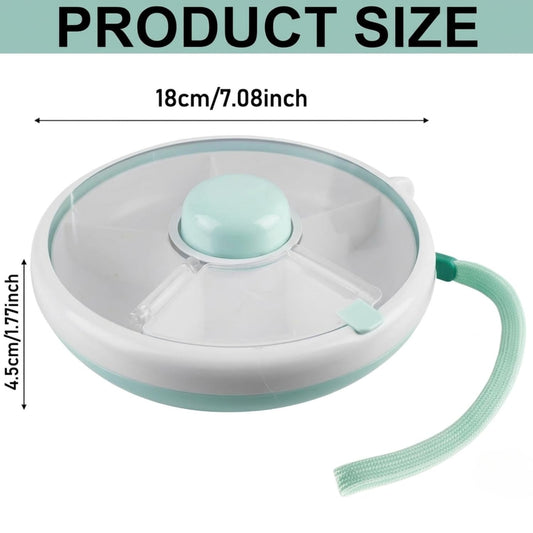 Proudy Portable Snack Spinner Bundle, Food Storage Container, Spinner Box with Rotating Storage, Reusable Kids Snack Container with 5 Compartment Dispenser and Lid, Spinner Box (Light Green)
