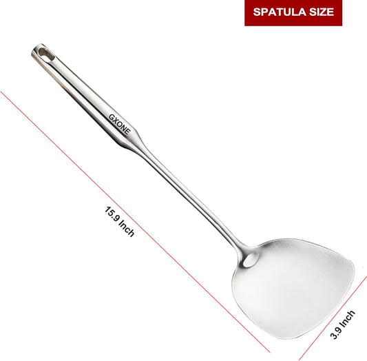Wok Spatula,Stainless Steel,Long Handle Wok Utensils,Silver/14.7Inch