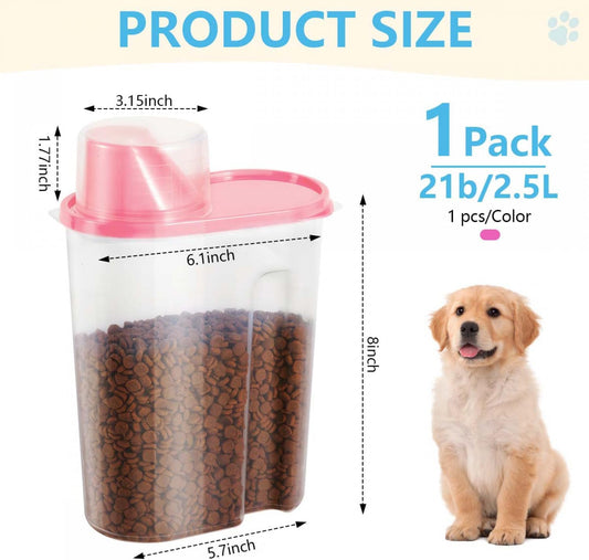 SenseYo Pet Food Storage Container 2lb 2.5L Translucent Cat Dog Food Storage Container Dispenser with Measuring Cup Pour Spout Sealed Cover for Pets (Pink 1pcs)