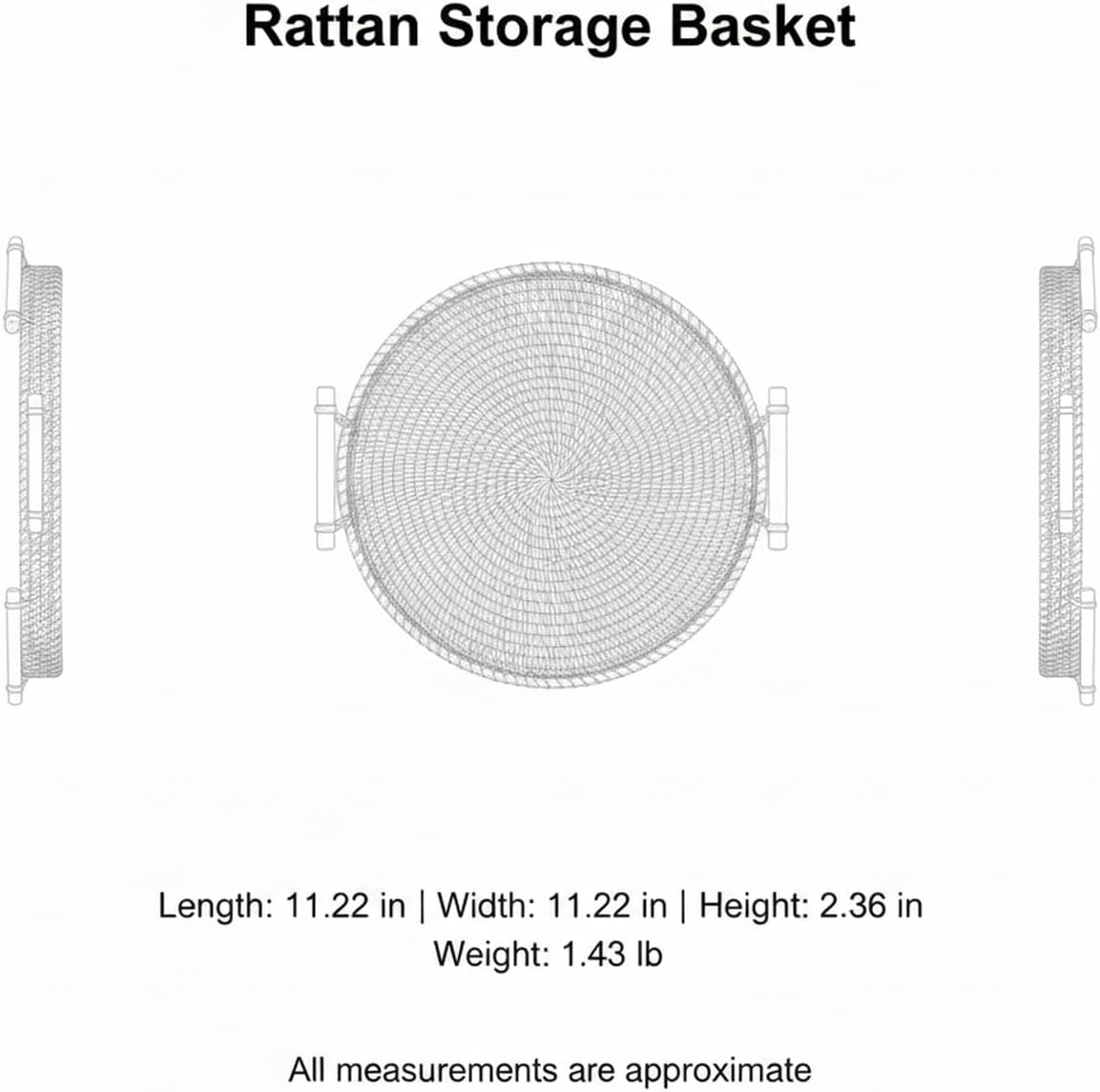 Hand Woven Rattan Basket with Wood Handle, Open Weave Storage Bin for Countertop Organization, Produce, and Snacks