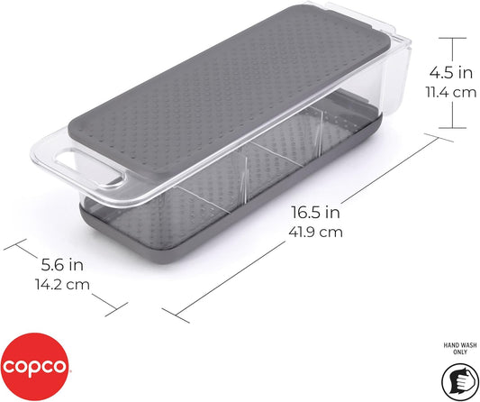 Copco Over the Sink Colander Fridge Storage Bin with Lid - Refrigerator Organizer for Fruits Vegetables Produce - Clear Design with Built-In Handles, Removable Drain Cover