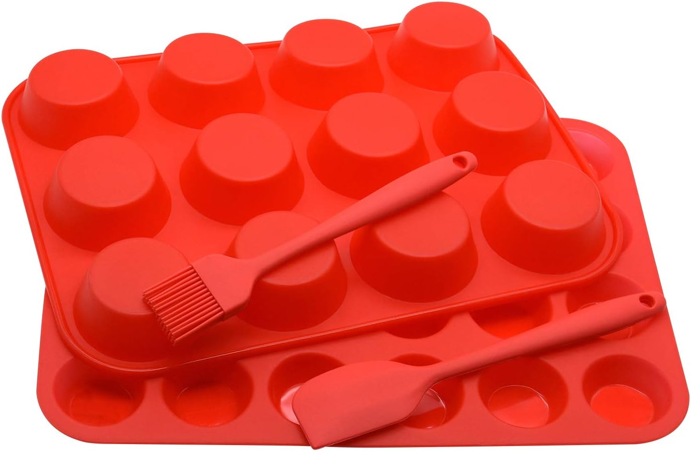2Pack Silicone Muffin Pans with Metal Reinforced Frame,12 Cup Regular Size Silicone Cupcake Pan,Muffin Tin,Nonstick Cupcake Baking Molds for Muffins,Cupcakes,Egg Bites,BPA Free (2Pack Red)