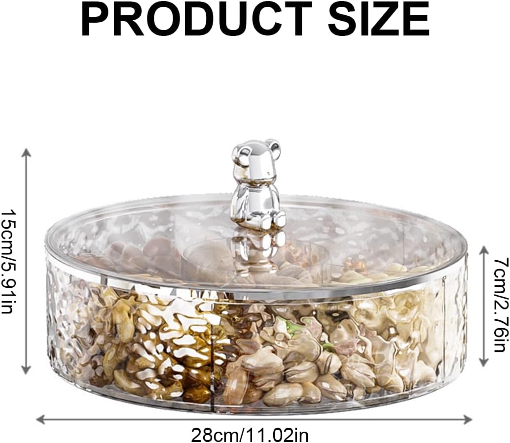 Rotating Snack Tray with Lid 6 Compartments Food Storage Organizer for Dried Fruits, Nuts, Candies, Veggie, Cookies Snack Serving Tray