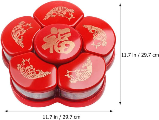 Cabilock 1pc Boxes Dried Fruit Box Party Serving Platter Candy New Year Cookie Container Appetizer Plates Tins Vintage Tray Storage Cubes with Lid Plastic to Rotate Chinese Style Tray Cover