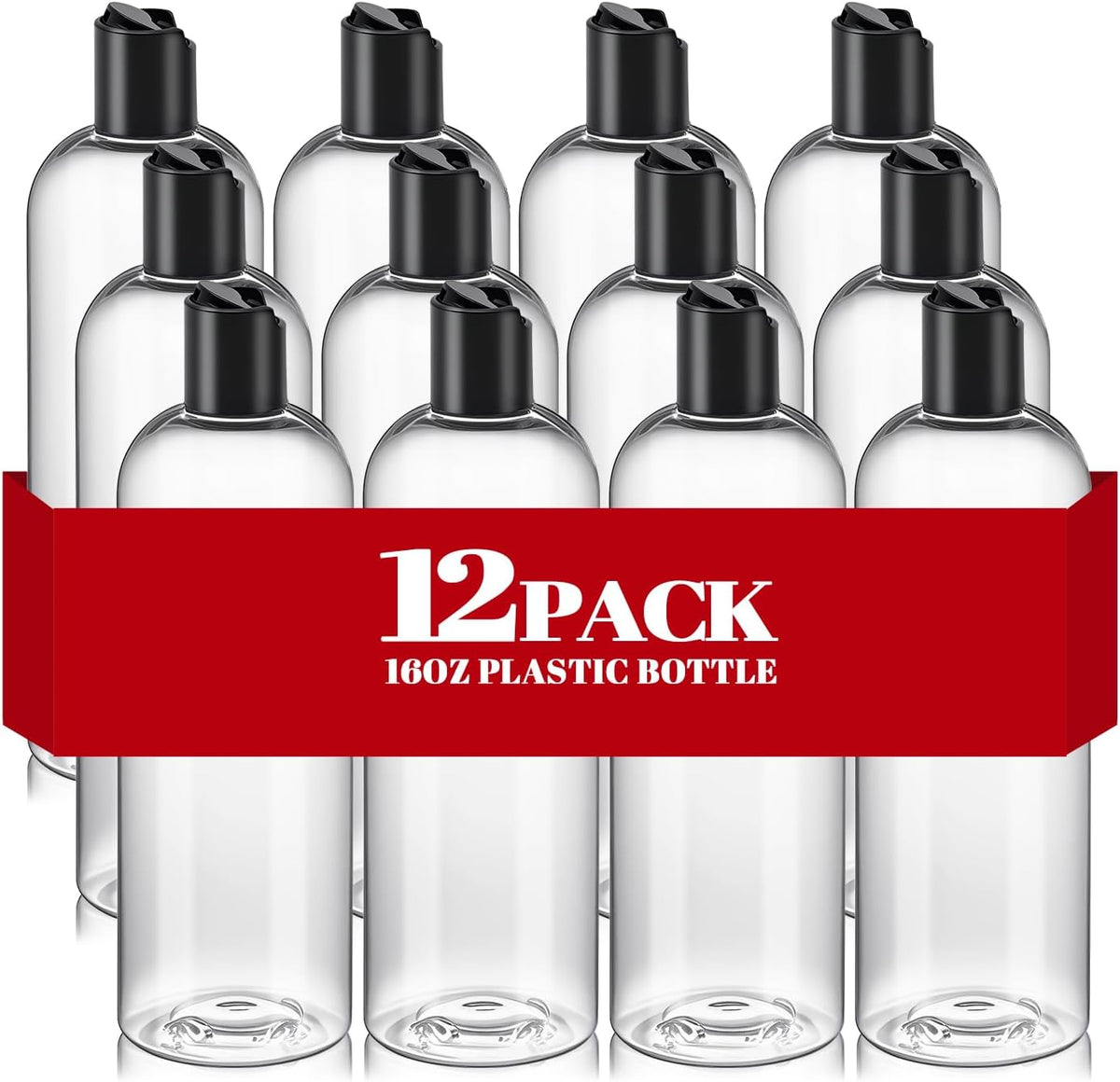 3Pcs 16 oz Clear Plastic Refillable Travel Bottles with Black Disc Top Caps