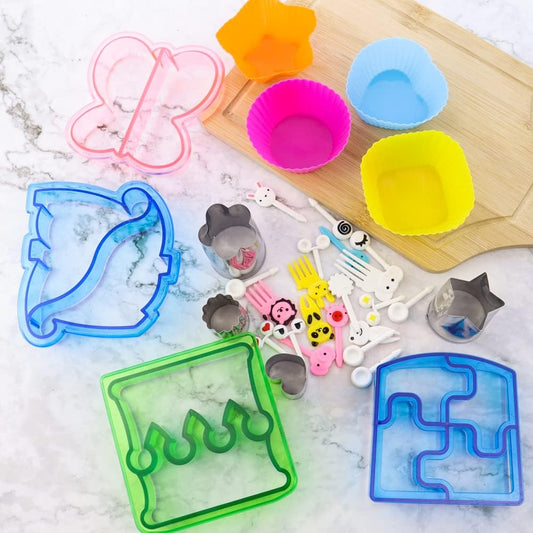 JOGILBOY 32 Pcs DIY Food Set Sandwich Cutters and Sealer Sandwiches Maker Fun Crust Shapes Fruit Vegetable Picks Bento Lunch Box Accessories