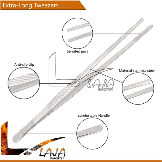 Stainless Steel Extra-Long 18 Inch Tongs Tweezers With Precision Serrated Tips For Garden, Kitchen, Indoor & Outdoor for Educational Use